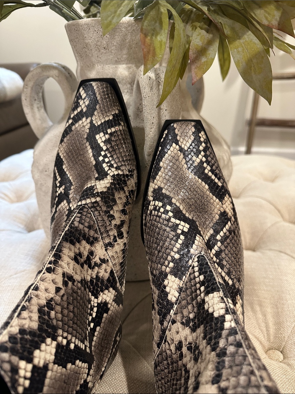 All Saints Snakeskin-Print Ankle Boots in Taupe and Black - Picture 3 of 4